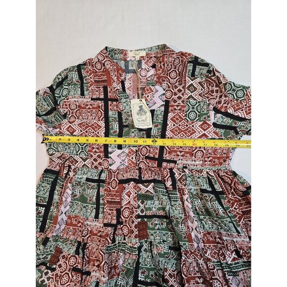 Easel tiered tunic top‎ baby doll patchwork print pattern size M New - Picture 8 of 13
